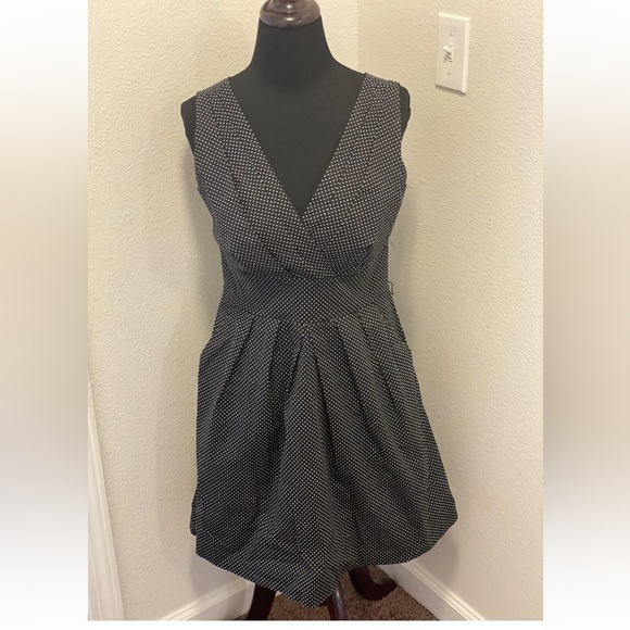 Corey P Black White Polka Dot Dress A Line Retro Mod V Neck 6 $60 - Picture 1 of 6